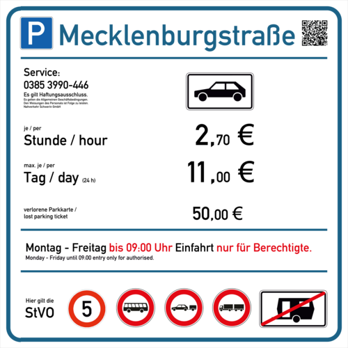 Preisinformation für den Parkplatz "Mecklenburgstraße"